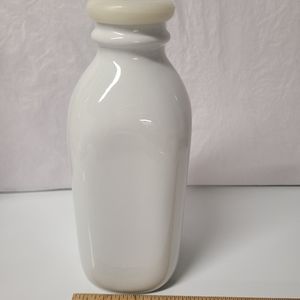 Crate & Barrel Porcelain Milk Bottle White Iconic with silicone lid.